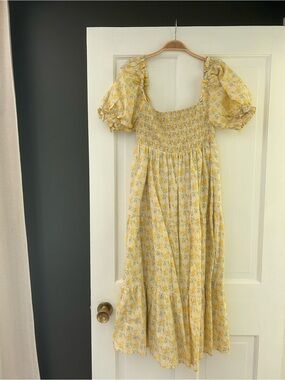 Faithfull The Brand // Yellow Floral Puff Sleeve Midi Dress